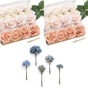 image:imageLings moment Artificial Wedding Flowers 4 x Bridesmaid Bouquet DIY Kit in Ballet Pointe amp Dusty Blue Mixed Greenery