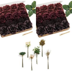 image:imageLings moment Artificial Wedding Flowers 4 x Bridesmaid Bouquet DIY Kit in Black Baccara amp Olive Green Mixed Greenery