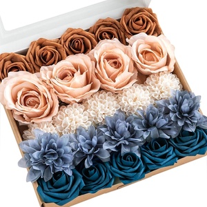 image:imageLings moment Artificial Flowers Fake Silk Orchid Faux Foam Roses Combo for DIY Wedding Bouquets Centerpieces Arrangements Bridal Shower Party Home Decorations Tawny Beige amp Sand Beige 21pcsBlunavy Blue  Burnt Orange