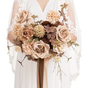 image:imageLings moment Beige Wedding Bouquets for Bride Brown Bridal Bouquets for Bride 13 Inch Free Form Artificial Wedding Flower Bouquet