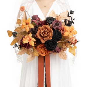 image:imageLings moment Terracotta Wedding Bouquets for Bride Burnt Orange Bridal Bouquets for Bride 13 Inch Free Form Artificial Wedding Flower Bouquet