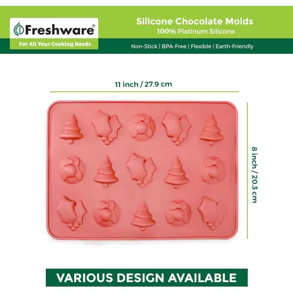 imageFreshware 12Cavity Petite Silicone Mold for Soap Bread Loaf Muffin Brownie Cornbread Cheesecake Pudding and MoreChristmas 15 Cup 2Pack