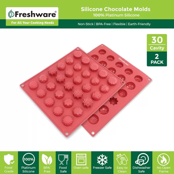 imageFreshware 12Cavity Petite Silicone Mold for Soap Bread Loaf Muffin Brownie Cornbread Cheesecake Pudding and MoreFlower 30 Cup 2Pack