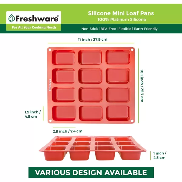 imageFreshware 12Cavity Petite Silicone Mold for Soap Bread Loaf Muffin Brownie Cornbread Cheesecake Pudding and MorePetite Loaf 12Cup 2Pack