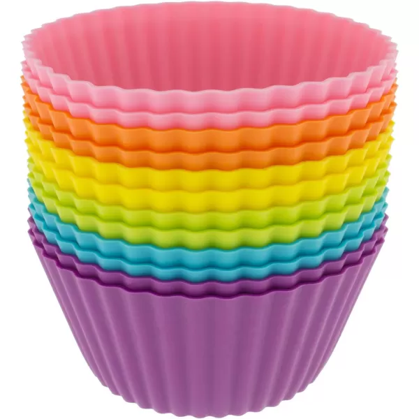 imageFreshware 12Pack Silicone Jumbo Round Reusable Cupcake and Muffin Baking Cup Six Vibrant ColorsLarge Round 12Pack