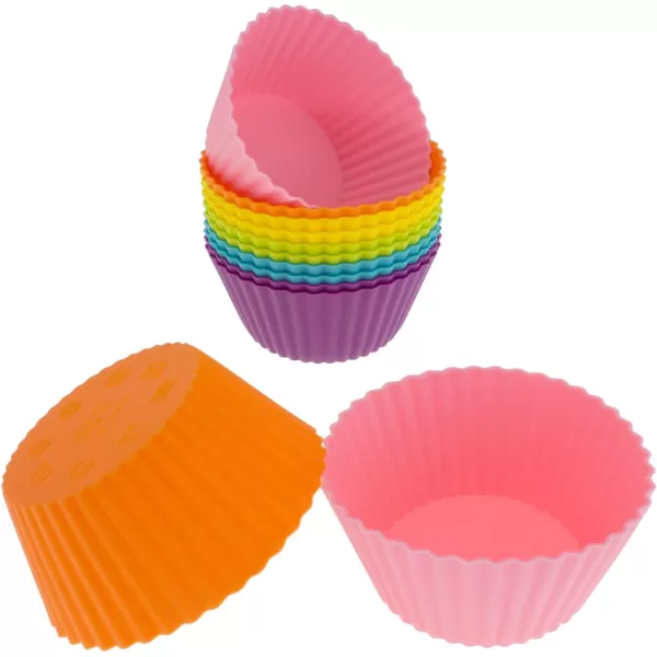 imageFreshware 12Pack Silicone Jumbo Round Reusable Cupcake and Muffin Baking Cup Six Vibrant ColorsLarge Round 12Pack