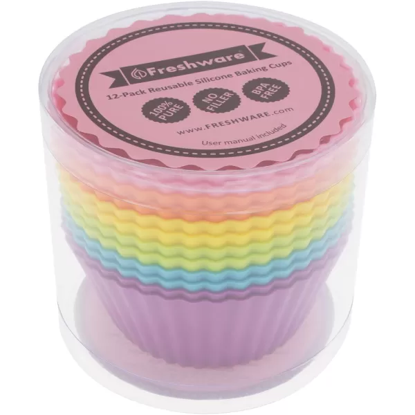 imageFreshware 12Pack Silicone Jumbo Round Reusable Cupcake and Muffin Baking Cup Six Vibrant ColorsLarge Round 12Pack