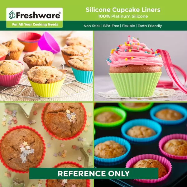 imageFreshware 12Pack Silicone Jumbo Round Reusable Cupcake and Muffin Baking Cup Six Vibrant ColorsRainbow Round 12Pack