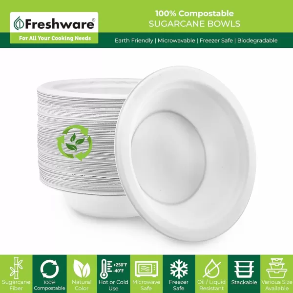 imageFreshware Clamshell Containers 8 x 8 Inch 3Compartment 200Pack White12 Ounce  150Pack