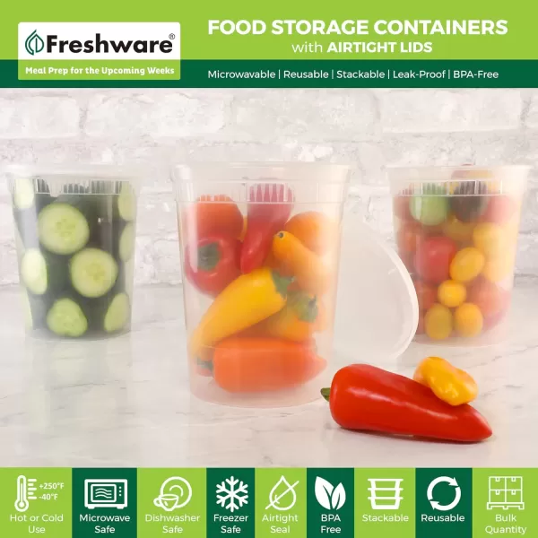 imageFreshware Food Storage Containers 24 Set 32 oz Plastic Deli Containers with Lids Slime Soup Meal Prep Containers  BPA Free  Stackable  Leakproof  MicrowaveDishwasherFreezer Safe32 oz  24Set