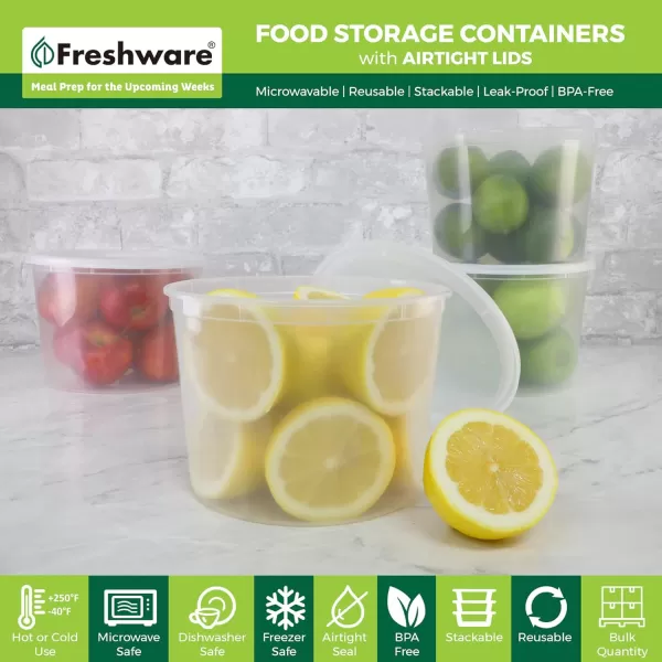 imageFreshware Food Storage Containers 24 Set 32 oz Plastic Deli Containers with Lids Slime Soup Meal Prep Containers  BPA Free  Stackable  Leakproof  MicrowaveDishwasherFreezer Safe64 oz  12Set