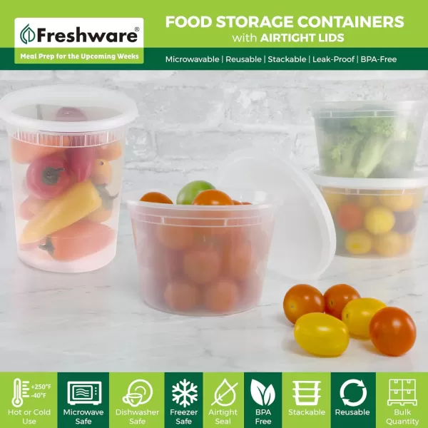 imageFreshware Food Storage Containers 24 Set 32 oz Plastic Deli Containers with Lids Slime Soup Meal Prep Containers  BPA Free  Stackable  Leakproof  MicrowaveDishwasherFreezer Safe16  32 oz  48 MixSet