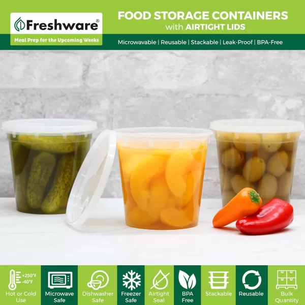 imageFreshware Food Storage Containers 24 Set 32 oz Plastic Deli Containers with Lids Slime Soup Meal Prep Containers  BPA Free  Stackable  Leakproof  MicrowaveDishwasherFreezer Safe24 oz  48 Sets