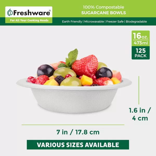 imageFreshware Paper Bowls  Disposable 32 oz Soup Bowl 50Pack Biodegradable Sugarcane Fiber Serving Bowls  Heavy Duty Bagasse for Hot Food Plates  Microwave ampamp Freezer Safe Stackable DinnerwareWhite