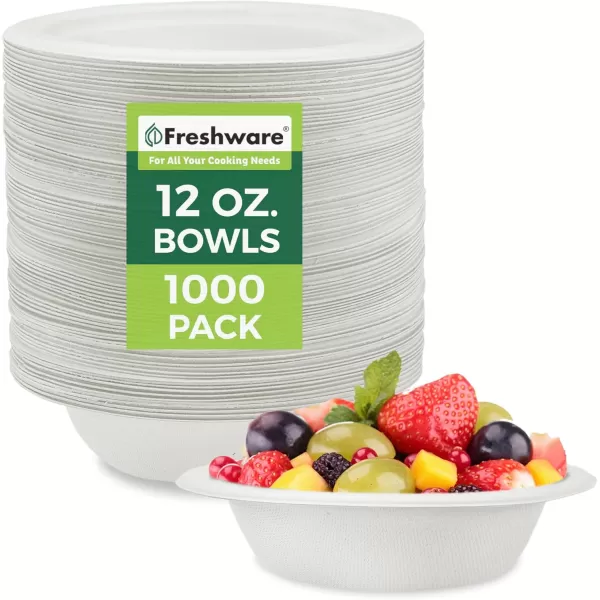 imageFreshware Paper Bowls  Disposable 32 oz Soup Bowl 50Pack Biodegradable Sugarcane Fiber Serving Bowls  Heavy Duty Bagasse for Hot Food Plates  Microwave ampamp Freezer Safe Stackable DinnerwareWhite