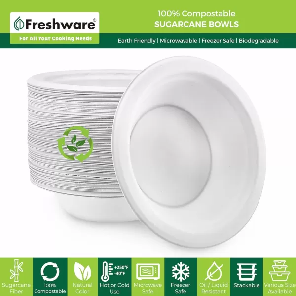 imageFreshware Paper Bowls  Disposable 32 oz Soup Bowl 50Pack Biodegradable Sugarcane Fiber Serving Bowls  Heavy Duty Bagasse for Hot Food Plates  Microwave ampamp Freezer Safe Stackable DinnerwareWhite