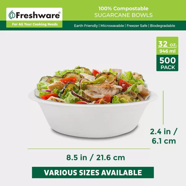 imageFreshware Paper Bowls  Disposable 32 oz Soup Bowl 50Pack Biodegradable Sugarcane Fiber Serving Bowls  Heavy Duty Bagasse for Hot Food Plates  Microwave ampamp Freezer Safe Stackable DinnerwareWhite