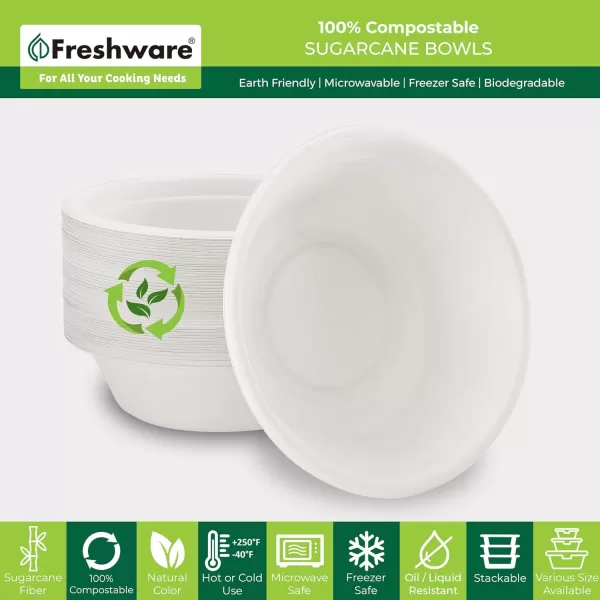 imageFreshware Paper Bowls  Disposable 32 oz Soup Bowl 50Pack Biodegradable Sugarcane Fiber Serving Bowls  Heavy Duty Bagasse for Hot Food Plates  Microwave ampamp Freezer Safe Stackable DinnerwareWhite