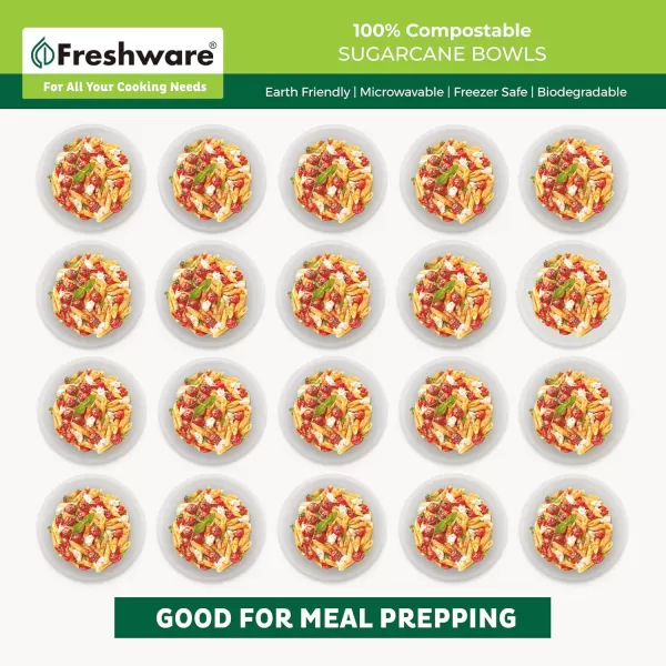 imageFreshware Paper Bowls  Disposable 32 oz Soup Bowl 50Pack Biodegradable Sugarcane Fiber Serving Bowls  Heavy Duty Bagasse for Hot Food Plates  Microwave ampamp Freezer Safe Stackable DinnerwareWhite