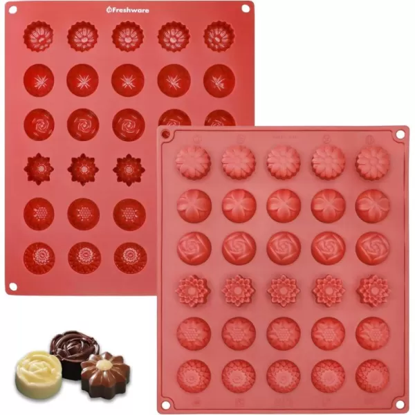 imageFreshware 12Cavity Petite Silicone Mold for Soap Bread Loaf Muffin Brownie Cornbread Cheesecake Pudding and MoreFlower 30 Cup 2Pack