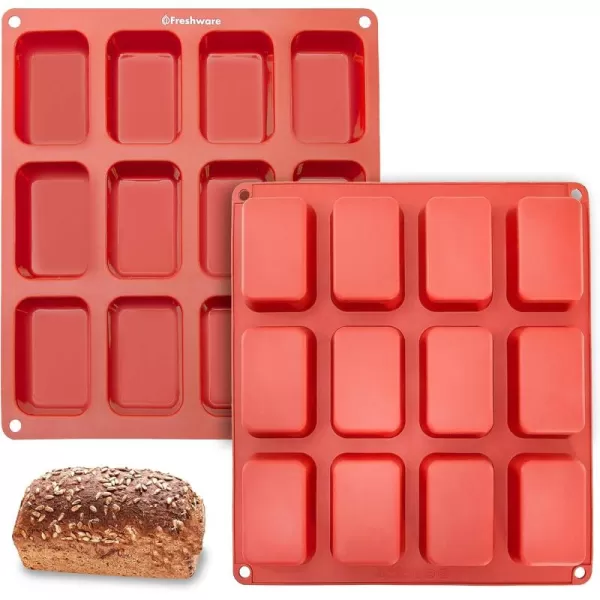 imageFreshware 12Cavity Petite Silicone Mold for Soap Bread Loaf Muffin Brownie Cornbread Cheesecake Pudding and MorePetite Loaf 12Cup 2Pack