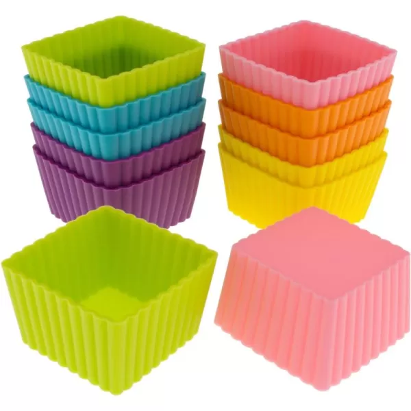 imageFreshware 12Pack Silicone Mini Square Reusable Cupcake and Muffin Baking Cup Six Vibrant Colors