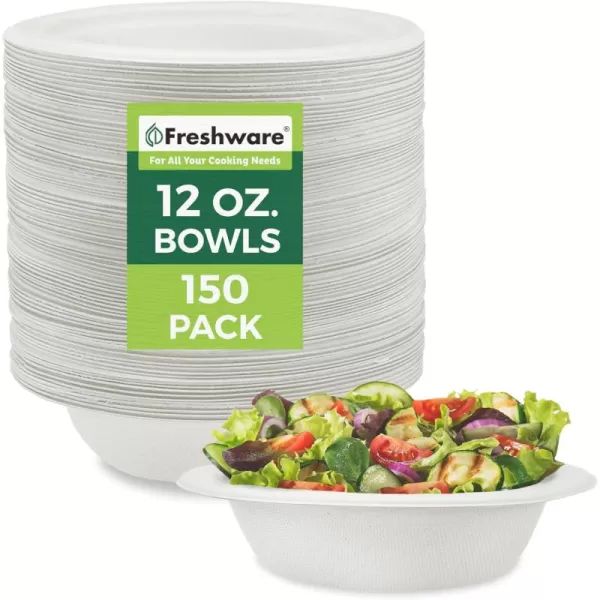 imageFreshware Clamshell Containers 8 x 8 Inch 3Compartment 200Pack White12 Ounce  150Pack