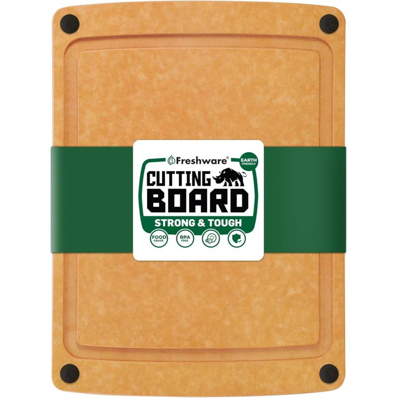 imageFreshware Wood Cutting Board for Kitchen Dishwasher Safe X Large 18quot x 13quot Natural Slate20 x 14 Groove
