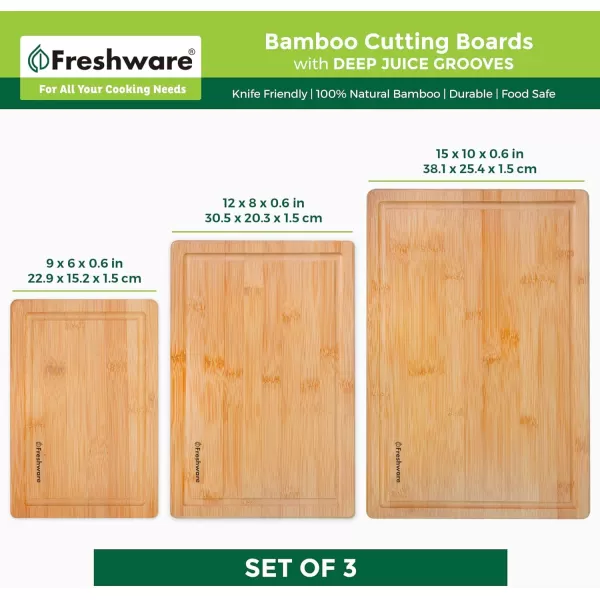 imageBamboo Cutting Boards for Kitchen with Juice Groove ExtraLarge Wood Cutting Board for Chopping Meat Vegetables Fruits Cheese Knife Friendly Serving Tray with Handles 18 x 125inchLarge Set of 3