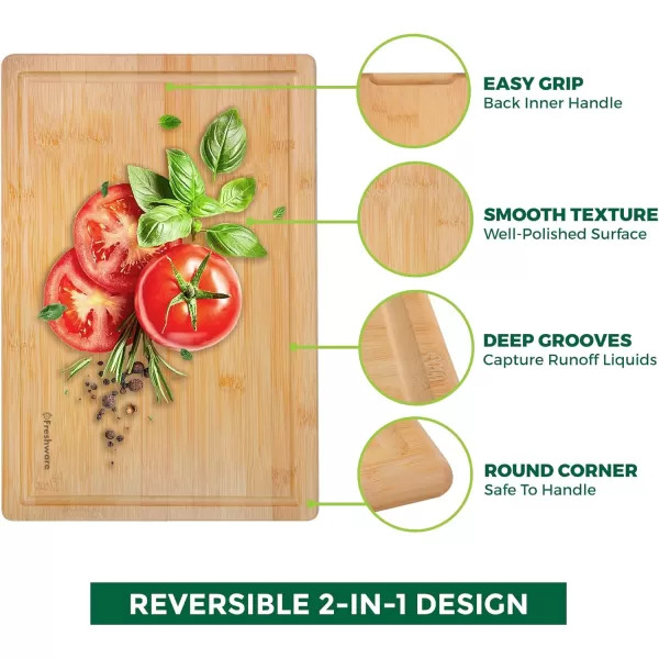 imageBamboo Cutting Boards for Kitchen with Juice Groove ExtraLarge Wood Cutting Board for Chopping Meat Vegetables Fruits Cheese Knife Friendly Serving Tray with Handles 18 x 125inch18L x 1W