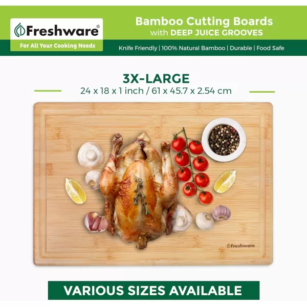 imageBamboo Cutting Boards for Kitchen with Juice Groove ExtraLarge Wood Cutting Board for Chopping Meat Vegetables Fruits Cheese Knife Friendly Serving Tray with Handles 18 x 125inch24L x 18W