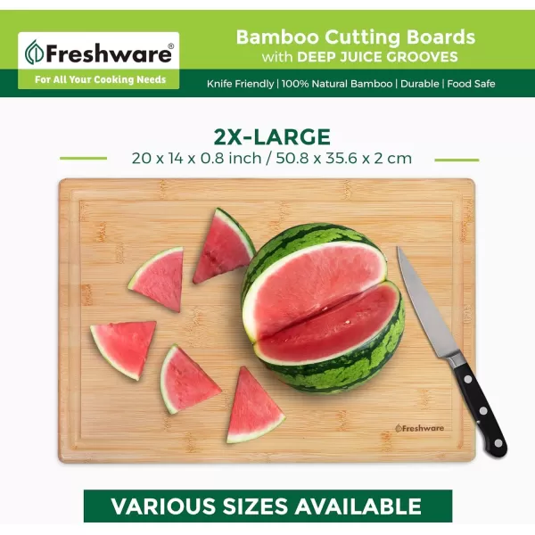 imageBamboo Cutting Boards for Kitchen with Juice Groove ExtraLarge Wood Cutting Board for Chopping Meat Vegetables Fruits Cheese Knife Friendly Serving Tray with Handles 18 x 125inch20L x 14W