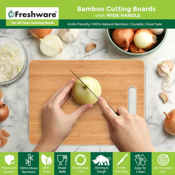 imageBamboo Cutting Boards for Kitchen with Juice Groove ExtraLarge Wood Cutting Board for Chopping Meat Vegetables Fruits Cheese Knife Friendly Serving Tray with Handles 18 x 125inch11L x 85W