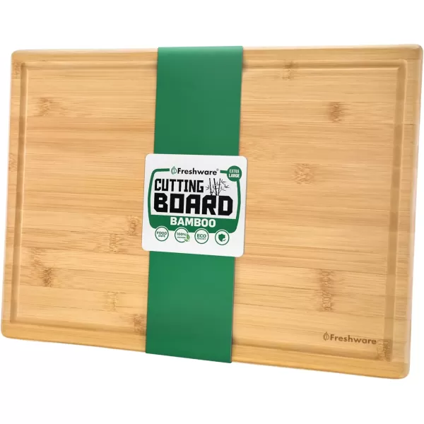 imageBamboo Cutting Boards for Kitchen with Juice Groove ExtraLarge Wood Cutting Board for Chopping Meat Vegetables Fruits Cheese Knife Friendly Serving Tray with Handles 18 x 125inch18L x 1W