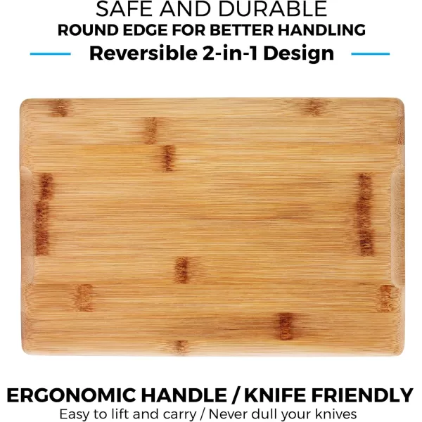 imageBamboo Cutting Boards for Kitchen with Juice Groove ExtraLarge Wood Cutting Board for Chopping Meat Vegetables Fruits Cheese Knife Friendly Serving Tray with Handles 18 x 125inchMedium Set of 2