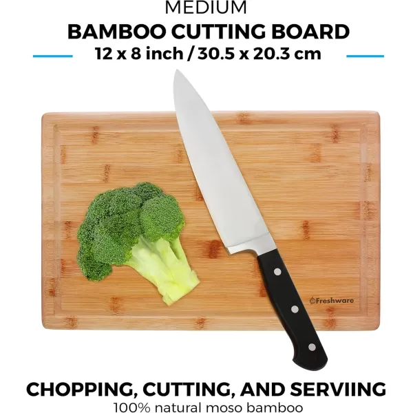 imageBamboo Cutting Boards for Kitchen with Juice Groove ExtraLarge Wood Cutting Board for Chopping Meat Vegetables Fruits Cheese Knife Friendly Serving Tray with Handles 18 x 125inchMedium Set of 2