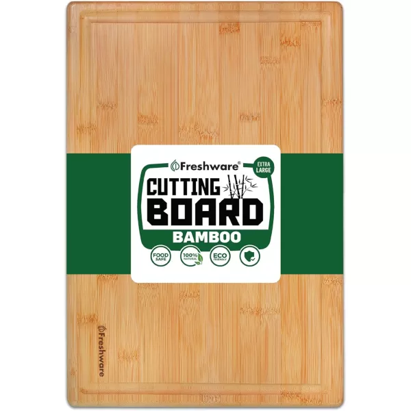 imageBamboo Cutting Boards for Kitchen with Juice Groove ExtraLarge Wood Cutting Board for Chopping Meat Vegetables Fruits Cheese Knife Friendly Serving Tray with Handles 18 x 125inch2L x 2W