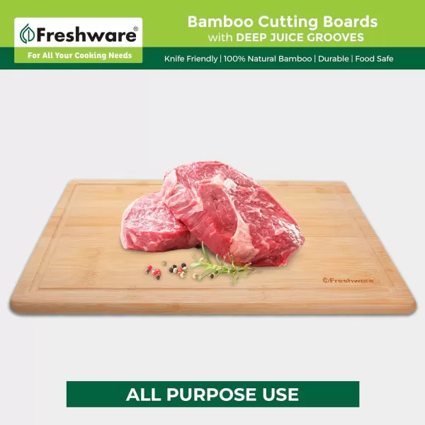 imageBamboo Cutting Boards for Kitchen with Juice Groove ExtraLarge Wood Cutting Board for Chopping Meat Vegetables Fruits Cheese Knife Friendly Serving Tray with Handles 18 x 125inch20L x 14W