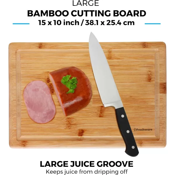 imageBamboo Cutting Boards for Kitchen with Juice Groove ExtraLarge Wood Cutting Board for Chopping Meat Vegetables Fruits Cheese Knife Friendly Serving Tray with Handles 18 x 125inchMedium Set of 2