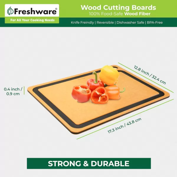 imageCutting Board for Kitchen Dishwasher Safe Wood Cutting Board Premium Wood Fiber Juice Grooves NonPorous Reversible Extra Large 173 x 128inch Natural SlateExtraLarge 173 x 128