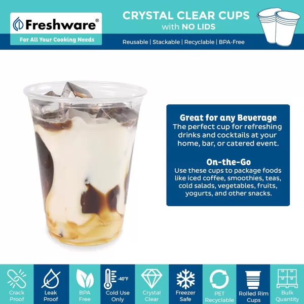 imageFreshware 12 oz Clear Disposable Plastic Cups with Flat Lids and Straws 100 Pack Clear Plastic Cups Tumblers Heavyduty Party Glasses Disposable Cups for Thanksgiving Halloween Christmas Party16 oz 100PCS