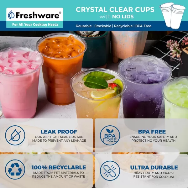 imageFreshware 16 oz Clear Disposable Plastic Cups Clear Plastic Cups Tumblers Heavyduty Party Glasses Disposable Cups for Thanksgiving Halloween Christmas Party 16 Oz Cups 100 Count Pack of 124 oz 100PK Pack of 4