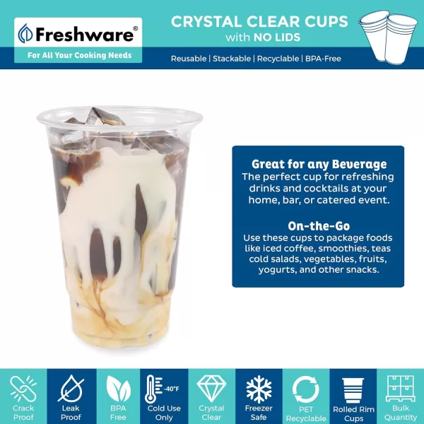 imageFreshware 16 oz Clear Disposable Plastic Cups with Strawless Sip Lids 100 Pack Clear Plastic Cups Tumblers Heavyduty Party Glasses Disposable Cups for Thanksgiving Halloween Christmas Party20 oz 100PCS