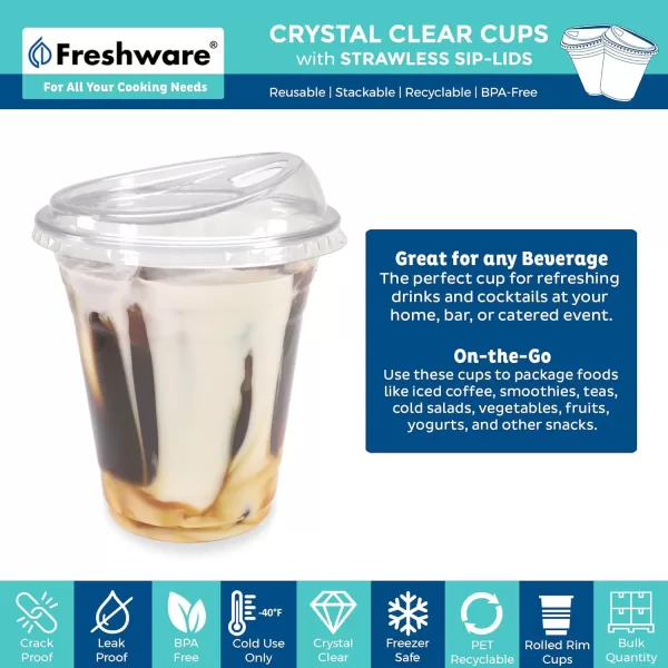 imageFreshware 16 oz Clear Disposable Plastic Cups with Strawless Sip Lids 100 Pack Clear Plastic Cups Tumblers Heavyduty Party Glasses Disposable Cups for Thanksgiving Halloween Christmas Party12 oz 100PK