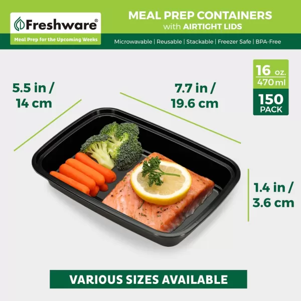 imageFreshware Bento Box Meal Prep Container 32 1Compartment 150Pack 32 ounce1COMP16OZ