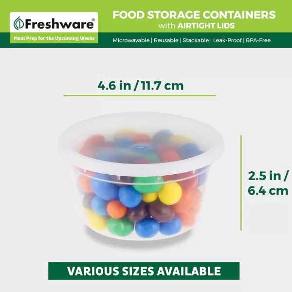 imageFreshware Food Storage Containers 240 Set 8 oz Plastic Deli Containers with Lids Slime Soup Meal Prep Containers BPA Free Stackable Leakproof Microwave Dishwasher and Freezer Safe12 oz  50Set