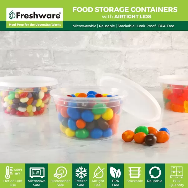 imageFreshware Food Storage Containers 240 Set 8 oz Plastic Deli Containers with Lids Slime Soup Meal Prep Containers BPA Free Stackable Leakproof Microwave Dishwasher and Freezer Safe12 oz  50Set