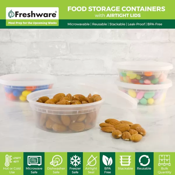 imageFreshware Food Storage Containers 240 Set 8 oz Plastic Deli Containers with Lids Slime Soup Meal Prep Containers BPA Free Stackable Leakproof Microwave Dishwasher and Freezer Safe8 oz  50Set