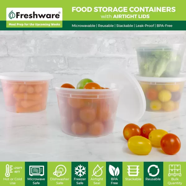 imageFreshware Food Storage Containers 36 Set 16 oz Plastic Deli Containers with Lids Slime Soup Meal Prep Containers  BPA Free  Stackable  Leakproof  MicrowaveDishwasherFreezer Safe16 oz  50Set