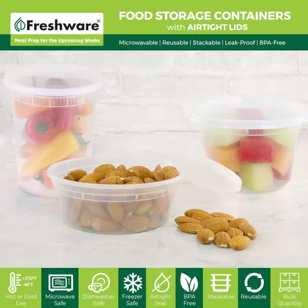 imageFreshware Food Storage Containers 36 Set 16 oz Plastic Deli Containers with Lids Slime Soup Meal Prep Containers  BPA Free  Stackable  Leakproof  MicrowaveDishwasherFreezer Safe8  16  32 oz  60 MixSet